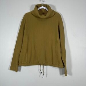 Varley Charles Cowl Neck Sweatshirt Green Rib Knit Pullover Warm Cozy Athleisure